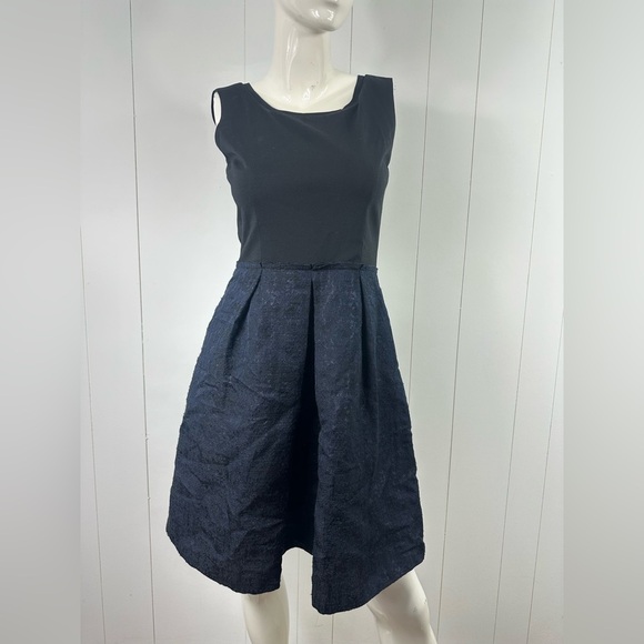 Elie Tahari Sleeveless Black/Blue Pleated Zip Mini A-Line Dress Silk Blend Skirt - Picture 2 of 13